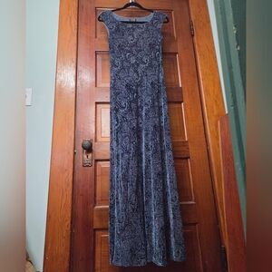 NWOT *Vintage*90's*Y2k* Citron Blue/Gray Paisley Velvet Burnout Long Maxi Dress
